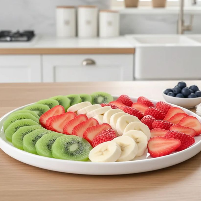 Photography Food - Symulowane plasterki owoców (truskawka, banan, kiwi),